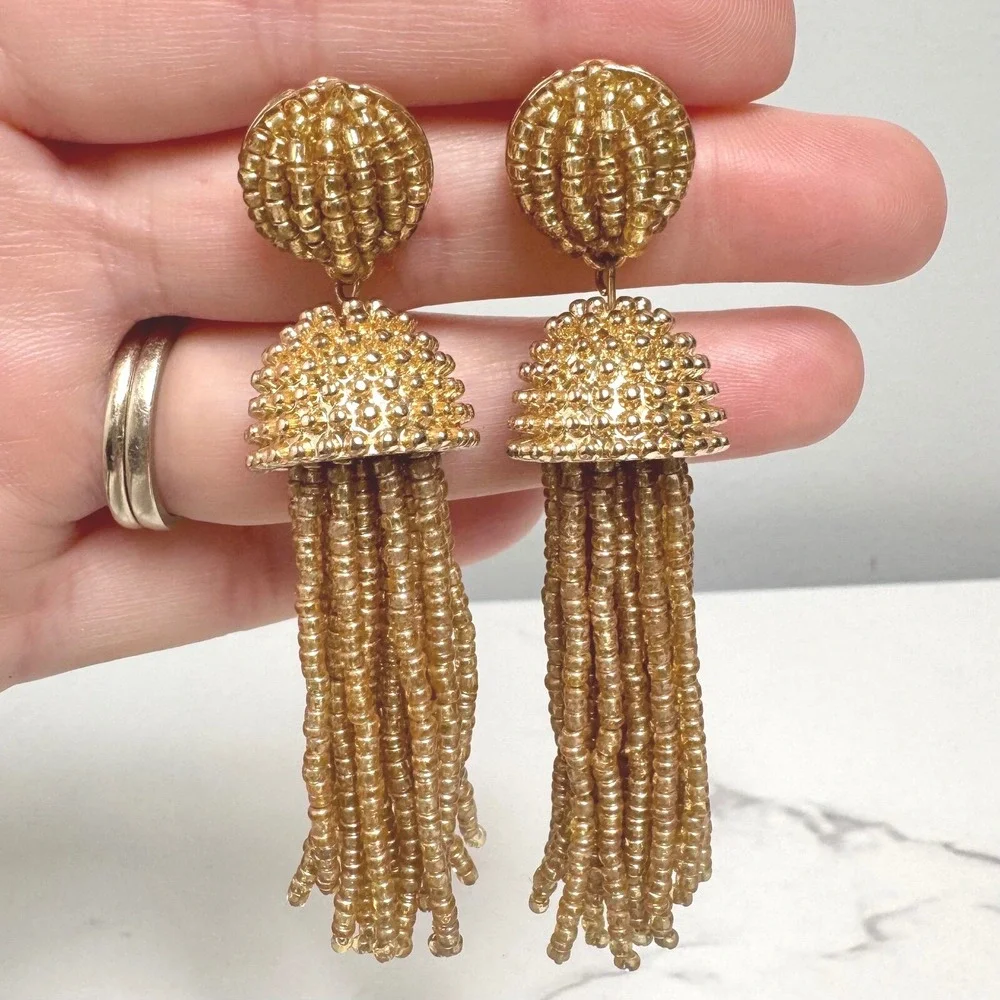 BaubleBar Gold Beaded Tassel Earrings‎ Statement Dangle Drop